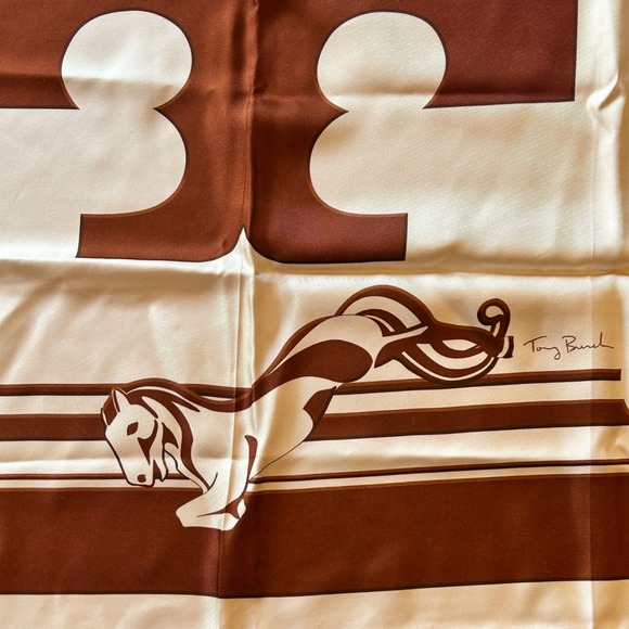 Tory Burch Double-Sided Cavalier Logo Silk Square Scarf 36X36 - Picture 5 of 8